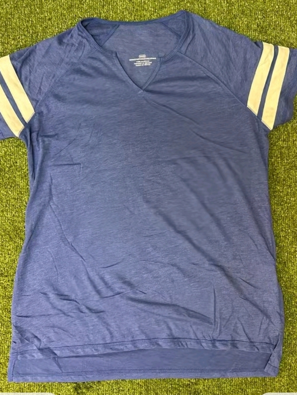 Bogo!! Blue Short Sleeve V-Neck Tee with White Sleeve Stripes